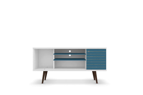 Liberty 53.14" Mid-Century Modern TV Stand in White and Aqua Blue by Manhattan Comfort at Eve Furniture