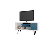 Liberty 53.14" Mid-Century Modern TV Stand in White and Aqua Blue by Manhattan Comfort at Eve Furniture