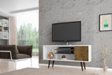Liberty 53.14" Mid-Century Modern TV Stand in White and Rustic Brown by Manhattan Comfort at Eve Furniture