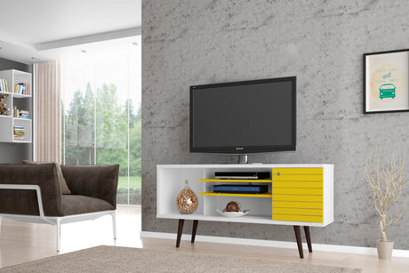 Liberty 53.14" Mid-Century Modern TV Stand in White and Yellow by Manhattan Comfort at Eve Furniture