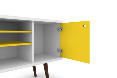 Liberty 53.14" Mid-Century Modern TV Stand in White and Yellow by Manhattan Comfort at Eve Furniture