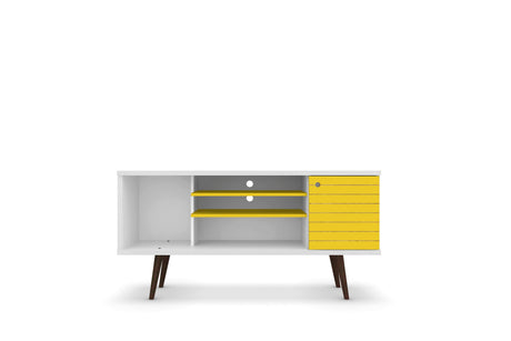 Liberty 53.14" Mid-Century Modern TV Stand in White and Yellow by Manhattan Comfort at Eve Furniture