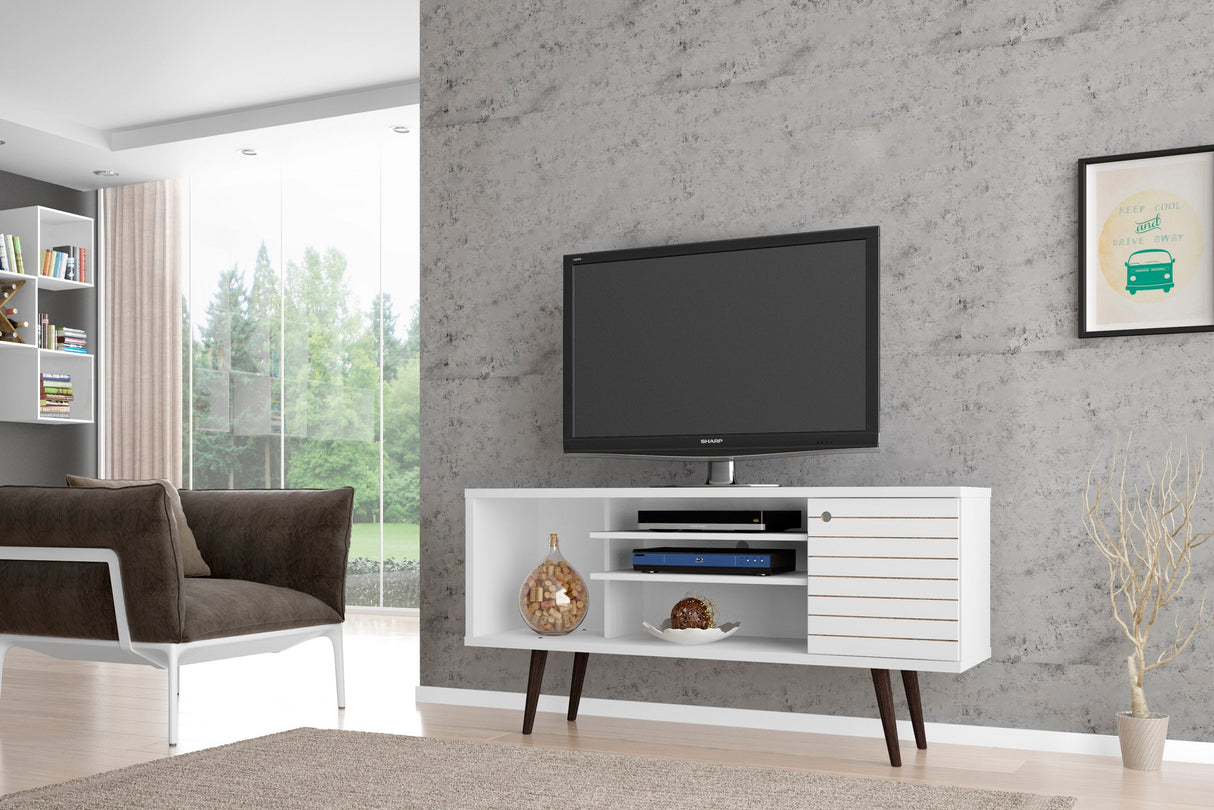 Liberty 53.14" Mid-Century Modern TV Stand in White by Manhattan Comfort at Eve Furniture