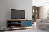 Liberty 62.99" Mid-Century Modern TV Stand in Rustic Brown and Aqua Blue by Manhattan Comfort at Eve Furniture