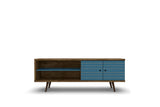Liberty 62.99" Mid-Century Modern TV Stand in Rustic Brown and Aqua Blue by Manhattan Comfort at Eve Furniture