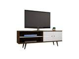 Liberty 62.99" Mid-Century Modern TV Stand in Rustic Brown and White by Manhattan Comfort at Eve Furniture