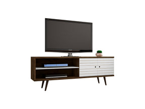 Liberty 62.99" Mid-Century Modern TV Stand in Rustic Brown and White by Manhattan Comfort at Eve Furniture