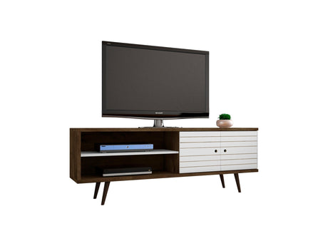 Liberty 62.99" Mid-Century Modern TV Stand in Rustic Brown and White by Manhattan Comfort at Eve Furniture