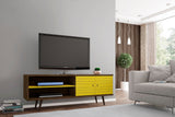 Liberty 62.99" Mid-Century Modern TV Stand in Rustic Brown and Yellow by Manhattan Comfort at Eve Furniture