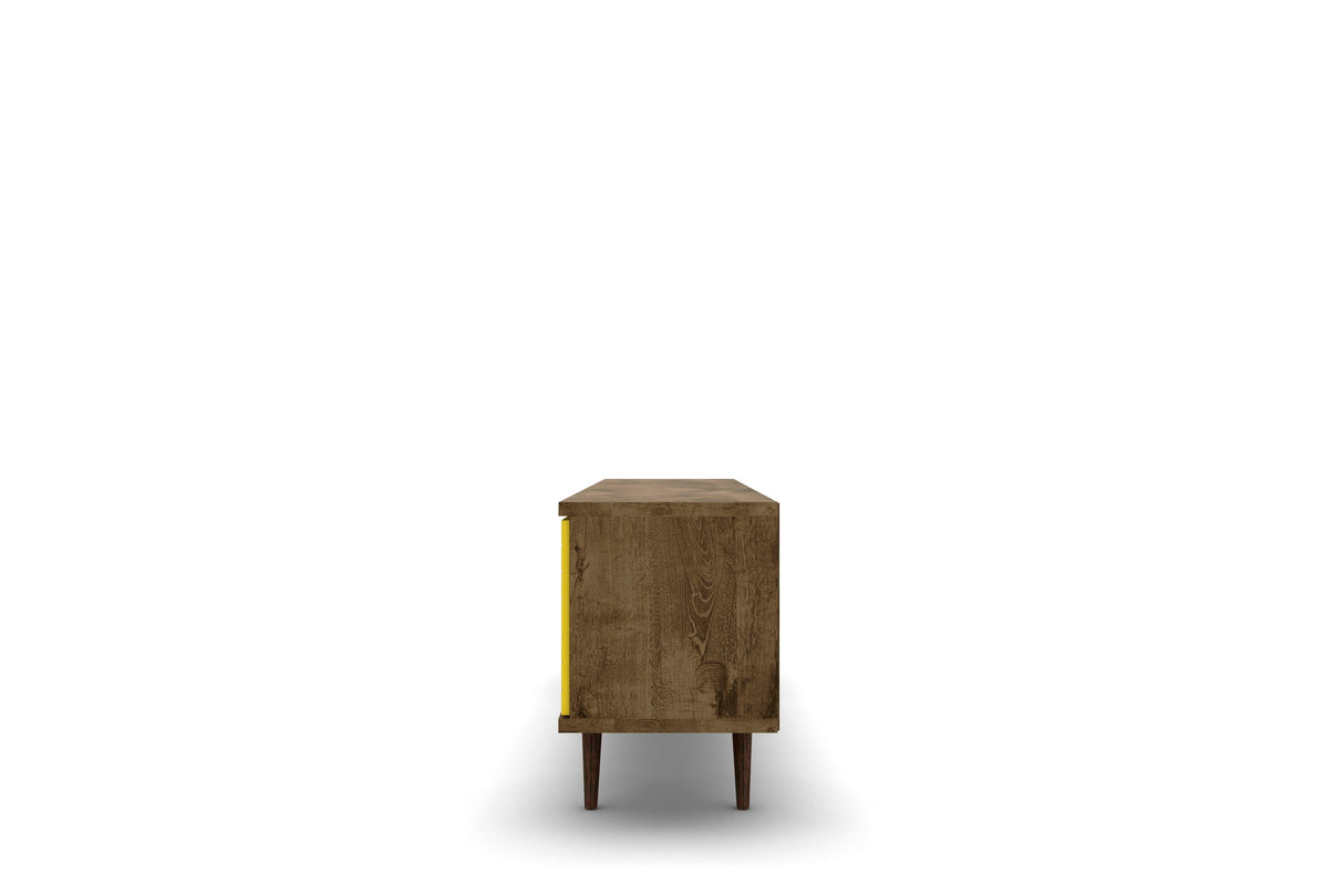 Liberty 62.99" Mid-Century Modern TV Stand in Rustic Brown and Yellow by Manhattan Comfort at Eve Furniture