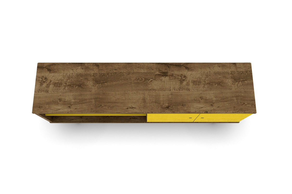 Liberty 62.99" Mid-Century Modern TV Stand in Rustic Brown and Yellow by Manhattan Comfort at Eve Furniture