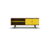 Liberty 62.99" Mid-Century Modern TV Stand in Rustic Brown and Yellow by Manhattan Comfort at Eve Furniture