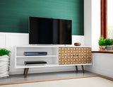 Liberty 62.99" Mid-Century Modern TV Stand in White and 3D Brown Prints by Manhattan Comfort at Eve Furniture