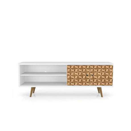 Liberty 62.99" Mid-Century Modern TV Stand in White and 3D Brown Prints by Manhattan Comfort at Eve Furniture