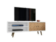 Liberty 62.99" Mid-Century Modern TV Stand in White and 3D Brown Prints by Manhattan Comfort at Eve Furniture