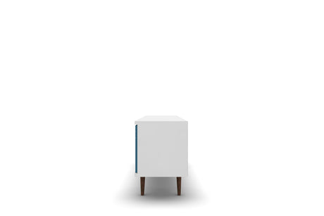 Liberty 62.99" Mid-Century Modern TV Stand in White and Aqua Blue by Manhattan Comfort at Eve Furniture