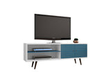 Liberty 62.99" Mid-Century Modern TV Stand in White and Aqua Blue by Manhattan Comfort at Eve Furniture