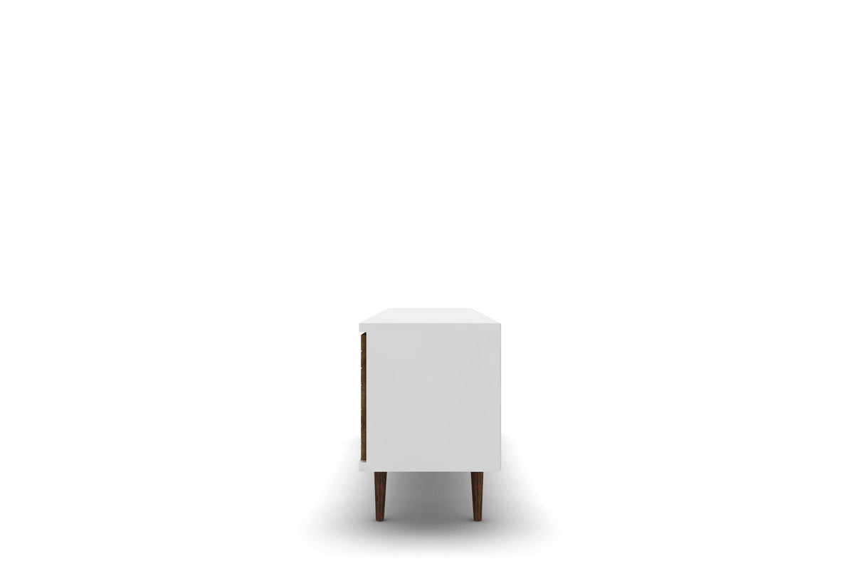 Liberty 62.99" Mid-Century Modern TV Stand in White and Rustic Brown by Manhattan Comfort at Eve Furniture