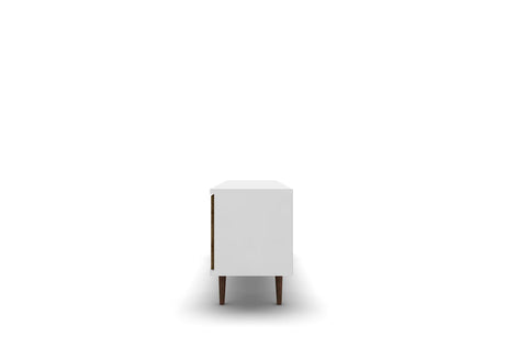 Liberty 62.99" Mid-Century Modern TV Stand in White and Rustic Brown by Manhattan Comfort at Eve Furniture