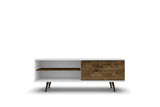 Liberty 62.99" Mid-Century Modern TV Stand in White and Rustic Brown by Manhattan Comfort at Eve Furniture