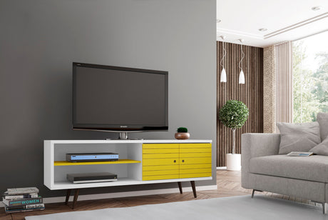 Liberty 62.99" Mid-Century Modern TV Stand in White and Yellow by Manhattan Comfort at Eve Furniture