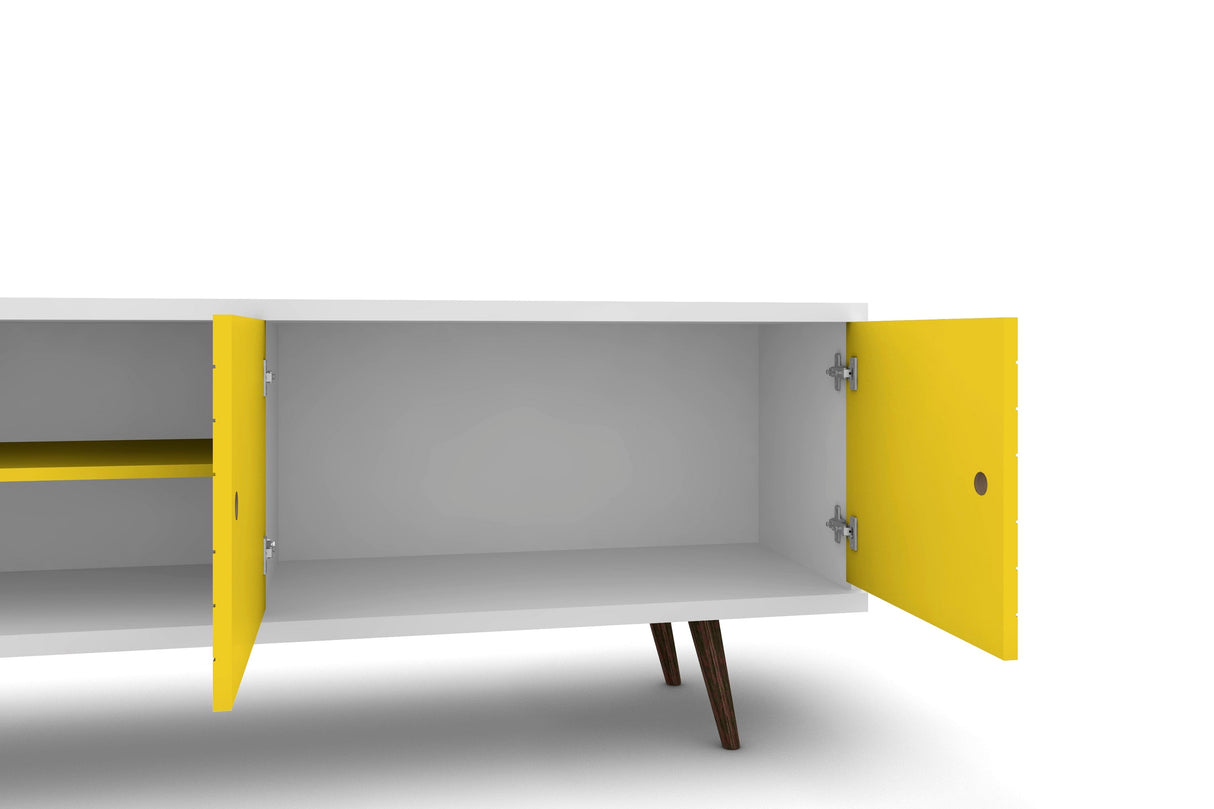 Liberty 62.99" Mid-Century Modern TV Stand in White and Yellow by Manhattan Comfort at Eve Furniture