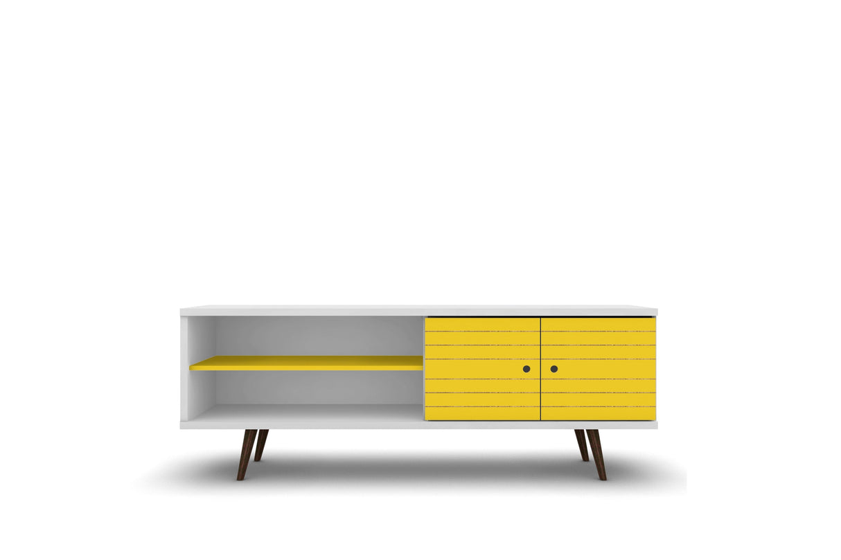 Liberty 62.99" Mid-Century Modern TV Stand in White and Yellow by Manhattan Comfort at Eve Furniture