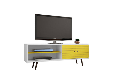 Liberty 62.99" Mid-Century Modern TV Stand in White and Yellow by Manhattan Comfort at Eve Furniture