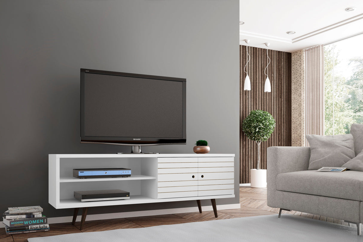 Liberty 62.99" Mid-Century Modern TV Stand in White by Manhattan Comfort at Eve Furniture