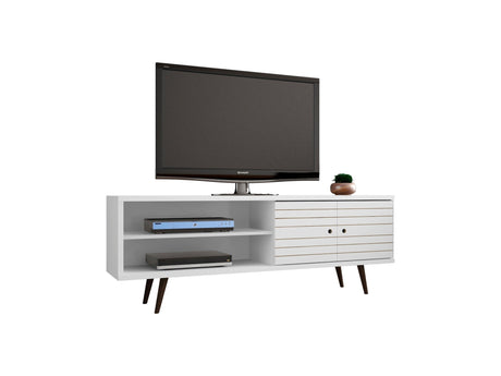 Liberty 62.99" Mid-Century Modern TV Stand in White by Manhattan Comfort at Eve Furniture