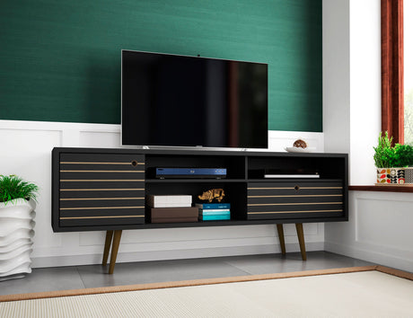 Liberty 70.86" Mid-Century Modern TV Stand in Black by Manhattan Comfort at Eve Furniture