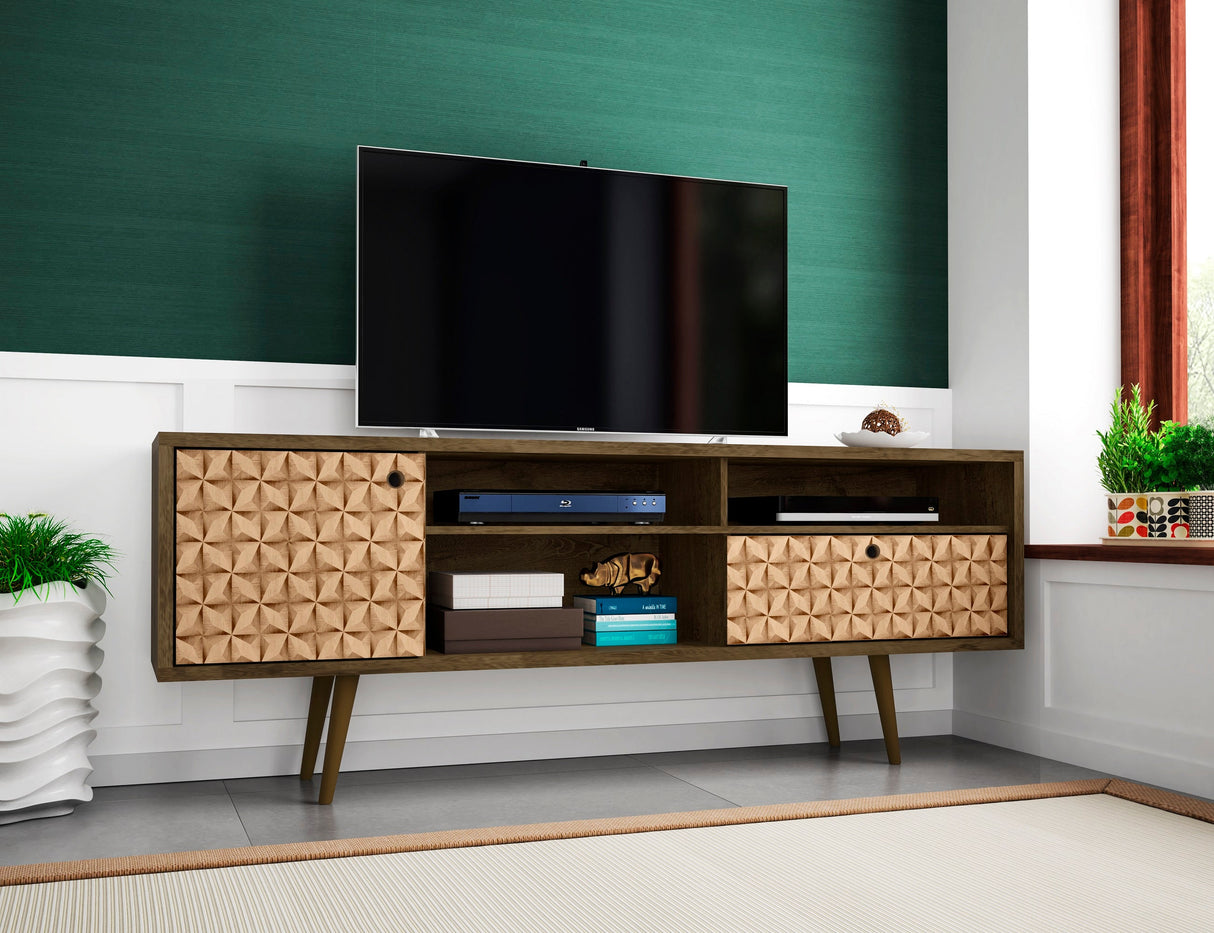 Liberty 70.86" Mid-Century Modern TV Stand in Rustic Brown and 3D Brown Prints by Manhattan Comfort at Eve Furniture