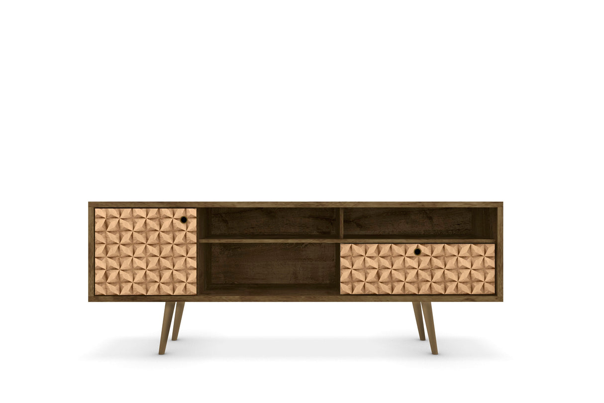 Liberty 70.86" Mid-Century Modern TV Stand in Rustic Brown and 3D Brown Prints by Manhattan Comfort at Eve Furniture