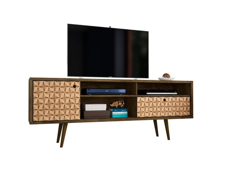 Liberty 70.86" Mid-Century Modern TV Stand in Rustic Brown and 3D Brown Prints by Manhattan Comfort at Eve Furniture