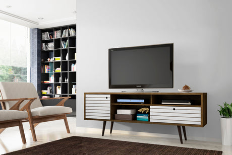 Liberty 70.86" Mid-Century Modern TV Stand in Rustic Brown and White by Manhattan Comfort at Eve Furniture