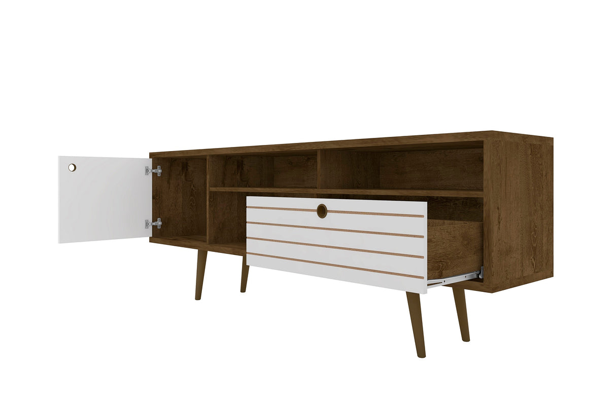 Liberty 70.86" Mid-Century Modern TV Stand in Rustic Brown and White by Manhattan Comfort at Eve Furniture