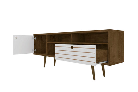 Liberty 70.86" Mid-Century Modern TV Stand in Rustic Brown and White by Manhattan Comfort at Eve Furniture
