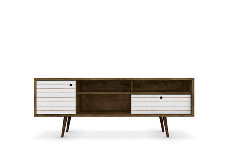 Liberty 70.86" Mid-Century Modern TV Stand in Rustic Brown and White by Manhattan Comfort at Eve Furniture