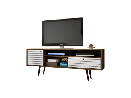 Liberty 70.86" Mid-Century Modern TV Stand in Rustic Brown and White by Manhattan Comfort at Eve Furniture