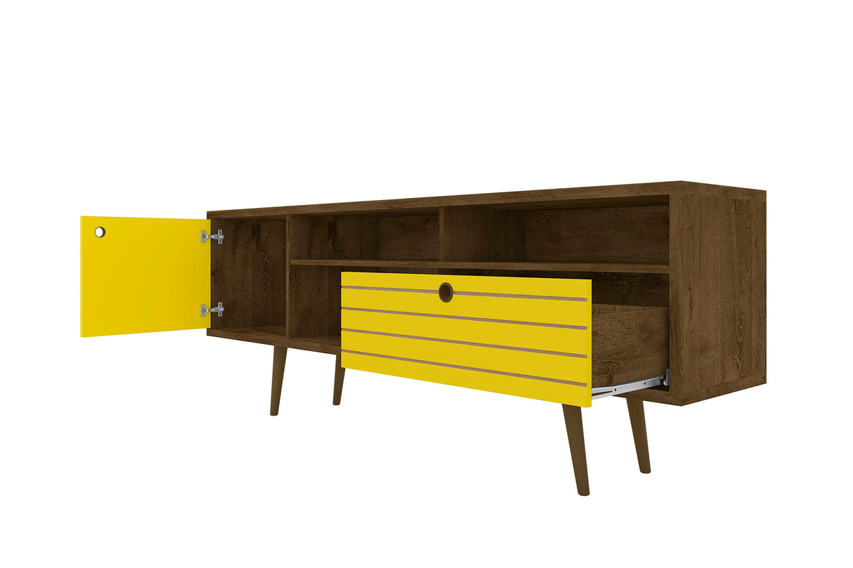 Liberty 70.86" Mid-Century Modern TV Stand in Rustic Brown and Yellow by Manhattan Comfort at Eve Furniture