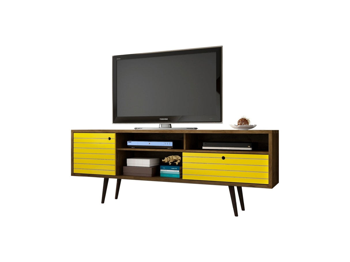 Liberty 70.86" Mid-Century Modern TV Stand in Rustic Brown and Yellow by Manhattan Comfort at Eve Furniture