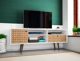 Liberty 70.86" Mid-Century Modern TV Stand in White and 3D Brown Prints by Manhattan Comfort at Eve Furniture