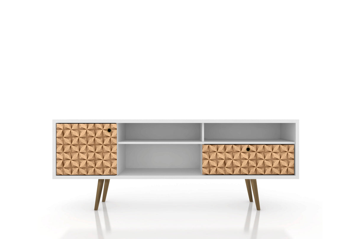 Liberty 70.86" Mid-Century Modern TV Stand in White and 3D Brown Prints by Manhattan Comfort at Eve Furniture