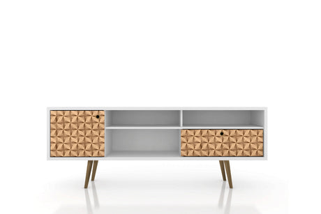 Liberty 70.86" Mid-Century Modern TV Stand in White and 3D Brown Prints by Manhattan Comfort at Eve Furniture