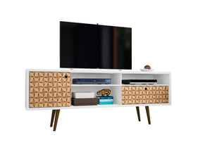 Liberty 70.86" Mid-Century Modern TV Stand in White and 3D Brown Prints by Manhattan Comfort at Eve Furniture
