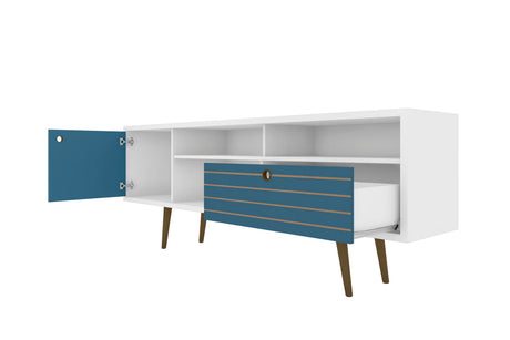 Liberty 70.86" Mid-Century Modern TV Stand in White and Aqua Blue by Manhattan Comfort at Eve Furniture