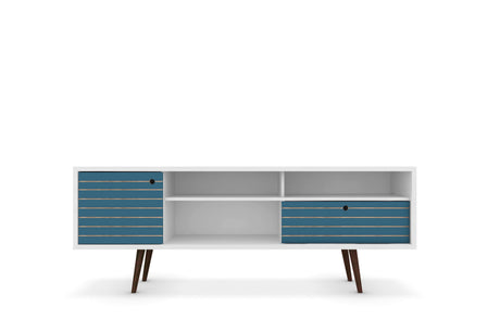 Liberty 70.86" Mid-Century Modern TV Stand in White and Aqua Blue by Manhattan Comfort at Eve Furniture