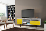 Liberty 70.86" Mid-Century Modern TV Stand in White and Yellow by Manhattan Comfort at Eve Furniture