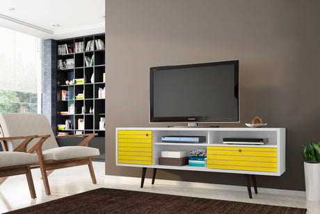 Liberty 70.86" Mid-Century Modern TV Stand in White and Yellow by Manhattan Comfort at Eve Furniture