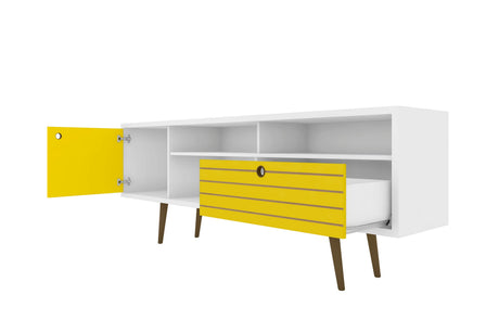 Liberty 70.86" Mid-Century Modern TV Stand in White and Yellow by Manhattan Comfort at Eve Furniture